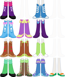 Size: 892x1050 | Tagged: safe, artist:liggliluff, derpibooru import, applejack, cheerilee, derpy hooves, fluttershy, pinkie pie, rainbow dash, rarity, trixie, twilight sparkle, equestria girls, boots, clothes, dress up, dressup game, flip-flops, high heel boots, shoes, vector