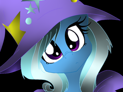 Size: 1024x768 | Tagged: safe, artist:laliiyeaah, derpibooru import, edit, trixie, pony, unicorn, :<, female, frown, head tilt, looking at you, mare, portrait, solo