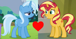 Size: 1370x706 | Tagged: safe, derpibooru import, sunset shimmer, trixie, female, lesbian, shipping, shipping domino, suntrix