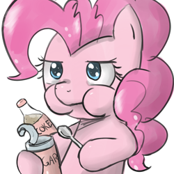 Size: 900x900 | Tagged: safe, artist:speccysy, pinkie pie, earth pony, pony, cute, diapinkes, drink, female, food, mare, puffy cheeks, simple background, solo, spoon, sugar (food), white background