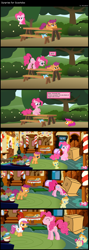 Size: 3756x10500 | Tagged: safe, artist:tehcrashxor, pinkie pie, pumpkin cake, scootaloo, earth pony, pegasus, pony, unicorn, baby, baby pony, box, chicken suit, clothes, comic, female, filly, mare, plushie, scootachicken, sugarcube corner