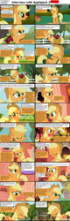 Size: 1282x4019 | Tagged: safe, screencap, applejack, earth pony, pony, comic:celestia's servant interview, caption, comic, female, interview, mare, solo