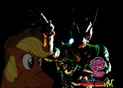 Size: 500x358 | Tagged: safe, applejack, earth pony, pony, female, kamen rider, kamen rider shin, mare, shin kamen rider prologue, spooky