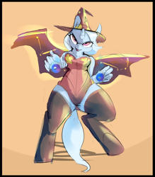 Size: 1400x1600 | Tagged: safe, artist:mtcerber, derpibooru import, trixie, anthro, unguligrade anthro, clothes, costume, socks, solo, thigh highs