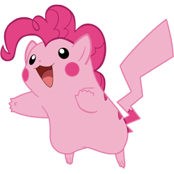 Size: 800x800 | Tagged: artist needed, safe, pinkie pie, pikachu, barely pony related, female, pinkachu, pokefied, pokémon, simple background, solo, transparent background