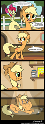 Size: 700x1900 | Tagged: safe, artist:braindps, apple bloom, applejack, earth pony, pony, comic, female, filly, forever alone, mare, sugarcube