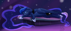 Size: 4000x1765 | Tagged: safe, artist:mykegreywolf, princess luna, alicorn, pony, do princesses dream of magic sheep, luna's dream, sleeping, solo