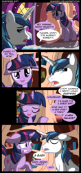 Size: 1500x3188 | Tagged: safe, artist:veggie55, shining armor, twilight sparkle, pony, unicorn, comic, hilarious in hindsight, implied pregnancy