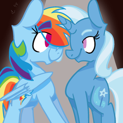 Size: 1000x1000 | Tagged: safe, artist:rivalcat, derpibooru import, rainbow dash, trixie, pegasus, pony, female, lesbian, shipping, trixdash