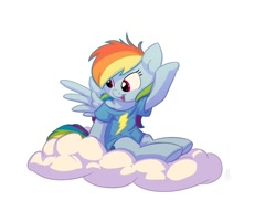 Size: 994x800 | Tagged: safe, artist:carnifex, rainbow dash, pegasus, pony, clothes, cloud, cute, dashabetes, female, filly, filly rainbow dash, shirt, sitting, smiling, solo, t-shirt, younger