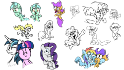 Size: 1280x720 | Tagged: safe, derpy hooves, lyra heartstrings, pinkie pie, rainbow dash, rarity, scootaloo, shining armor, sweetie belle, twilight sparkle, earth pony, pegasus, pony, unicorn, female, mare, sketch