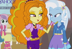 Size: 497x337 | Tagged: safe, derpibooru import, edit, adagio dazzle, sweetie belle, trixie, equestria girls, rainbow rocks, adagio dazzle gets around, bedroom eyes, female, gem, implied shipping, inverted mouth, lesbian, shipping, siren gem, triagio