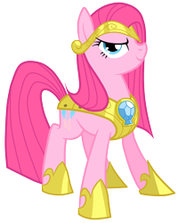 Size: 3995x5000 | Tagged: safe, artist:equestria-prevails, artist:jennieoo, pinkie pie, earth pony, pony, alternate hairstyle, armor, element of laughter, female, headband, looking at you, mare, simple background, smiling, solo, transparent background, vector