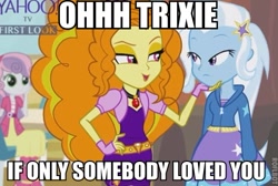 Size: 501x337 | Tagged: safe, derpibooru import, edit, edited screencap, screencap, adagio dazzle, sweetie belle, trixie, equestria girls, rainbow rocks, adagio dazzle gets around, clothes, female, frozen (movie), gem, if only somebody loved you, image macro, meme, siren gem