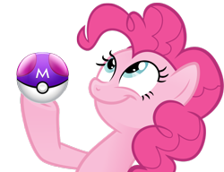 Size: 990x759 | Tagged: safe, pinkie pie, earth pony, pony, female, look what pinkie found, mare, master ball, meme, pokémon, simple background, smiling, solo, transparent background