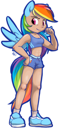 Size: 458x994 | Tagged: safe, artist:mewgal, rainbow dash, human, eared humanization, female, humanized, midriff, simple background, skinny, solo, tailed humanization, transparent background, winged humanization