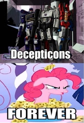 Size: 601x876 | Tagged: safe, edit, edited screencap, screencap, pinkie pie, earth pony, pony, green isn't your color, decepticon, female, floppy ears, forever, fusion cannon, mare, megatron, soundwave (transformers), starscream, transformers