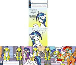 Size: 2000x1717 | Tagged: safe, artist:atomic-chinchilla, gleaming shield, shining armor, oc, pony, unicorn, ask, ask female shining armor, blushing, guardsmare, punch, royal guard, rule 63, tumblr, wingboner