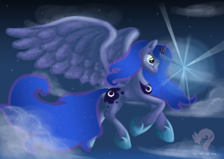 Size: 1024x724 | Tagged: safe, artist:sasheradesigns, princess luna, alicorn, pony, female, horn, mare, simple background, solo