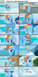 Size: 1282x2588 | Tagged: safe, screencap, rainbow dash, pegasus, pony, comic:celestia's servant interview, caption, comic, female, interview, mare, solo