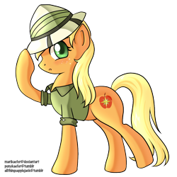 Size: 1000x1000 | Tagged: safe, artist:marikaefer, applejack, daring do, earth pony, pony, clothes, female, fusion, hat, identity theft, mare, pith helmet, shirt, simple background, solo, transparent background