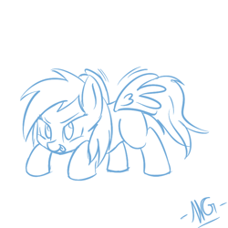 Size: 900x900 | Tagged: safe, artist:microgrid, rainbow dash, pegasus, pony, determined, female, filly, foal, monochrome, solo, tongue out