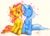 Size: 1024x742 | Tagged: safe, artist:angusdra, derpibooru import, sunset shimmer, trixie, pony, unicorn, boop, female, heart, lesbian, mare, noseboop, shipping, smiling, suntrix, traditional art, watermark