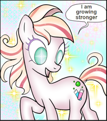 Size: 340x385 | Tagged: safe, artist:pencils, edit, oc, oc only, oc:mascara maroon, earth pony, pony, comic:anon's pie adventure, ascension, ebola, glowing eyes, glowing eyes meme, i am growing stronger, meme, power-up, text edit