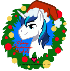 Size: 1280x1285 | Tagged: safe, shining armor, pony, unicorn, christmas, horn, male, two toned mane, two toned tail, white coat