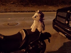 Size: 1024x768 | Tagged: safe, nightmare moon, princess luna, rarity, biker dash, build-a-bear, dodge (car), dodge ram, filly, irl, motorcycle, night, photo, plushie, street, truck, woona, yamaha, yamaha v-max