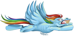 Size: 1000x482 | Tagged: safe, artist:goregoat, rainbow dash, pegasus, pony, angry, female, floppy ears, flying, hoers, mare, simple background, solo, transparent background