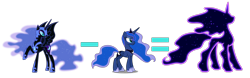 Size: 4000x1250 | Tagged: safe, artist:90sigma, artist:dashiesparkle, artist:yanoda, edit, nightmare moon, princess luna, tantabus, alicorn, pony, do princesses dream of magic sheep, chart, equation, ethereal mane, female, headcanon, mare, raised hoof, simple background, starry mane, transparent background, vector