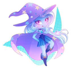 Size: 1071x1021 | Tagged: safe, artist:caramelflower, derpibooru import, trixie, anthro, unicorn, beautiful, blushing, boots, cape, chibi, clothes, cute, diatrixes, female, hat, leotard, looking at you, magician outfit, moe, see-through, shoes, simple background, skirt, solo, tongue out, transparent background, trixie's cape, trixie's hat, wand