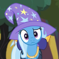 Size: 371x371 | Tagged: safe, derpibooru import, screencap, trixie, unicorn, to where and back again, clothes, female, hat, mare, solo, trixie's hat