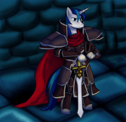 Size: 2500x2424 | Tagged: safe, artist:lamia, shining armor, anthro, unguligrade anthro, armor, black knight, crossover, fantasy class, fire emblem, fire emblem: path of radiance, fire emblem: radiant dawn, knight, sword, warrior, zelgius