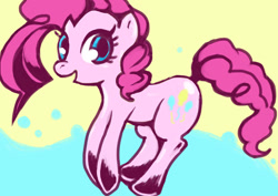 Size: 696x492 | Tagged: safe, artist:moyamoya kuroi, pinkie pie, earth pony, pony, abstract background, female, mare, pixiv, pronking, smiling, solo