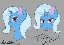 Size: 1024x717 | Tagged: safe, artist:artyanas-workshop, derpibooru import, trixie, pony, unicorn, bust, doodles, female, mare, solo, watermark