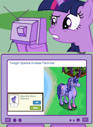 Size: 563x771 | Tagged: safe, derpibooru import, twilight sparkle, pony, exploitable meme, farmville, meme, tv meme, unshorn fetlocks