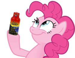 Size: 990x759 | Tagged: safe, pinkie pie, earth pony, pony, energy drink, female, look what pinkie found, mare, meme, simple background, smiling, solo, this will end in tears, transparent background, xk-class end-of-the-world scenario