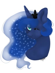 Size: 1024x1365 | Tagged: safe, artist:misocosmis, princess luna, alicorn, pony, female, horn, mare, simple background, solo, white background