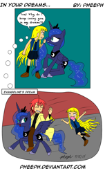 Size: 894x1468 | Tagged: safe, artist:pheeph, princess luna, alicorn, pony, ambiguous gender, comic, crossover, dream, evangeline a k mcdowell, mahou sensei negima, nagi springfield