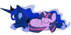 Size: 668x328 | Tagged: safe, artist:dm29, princess luna, twilight sparkle, twilight sparkle (alicorn), alicorn, pony, duo, female, julian yeo is trying to murder us, mare, sleeping