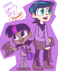 Size: 624x768 | Tagged: safe, artist:gikima, shining armor, twilight sparkle, humanized, spirit day