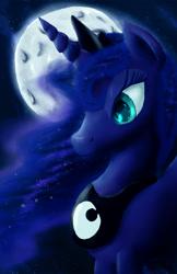 Size: 1294x2000 | Tagged: safe, artist:fox-moonglow, princess luna, alicorn, pony, female, horn, mare, simple background, solo