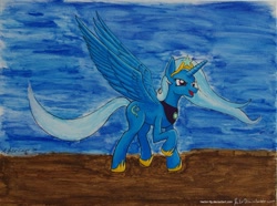 Size: 1924x1431 | Tagged: safe, artist:hector-llg, derpibooru import, trixie, alicorn, pony, alicornified, race swap, solo, traditional art, trixiecorn