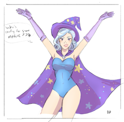 Size: 777x768 | Tagged: safe, artist:demdoodles, derpibooru import, trixie, human, armpits, clothes, evening gloves, humanized, leotard, magician outfit, solo