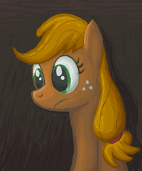 Size: 600x720 | Tagged: safe, artist:scrimpeh, applejack, earth pony, pony, bust, female, frown, mare, profile, solo