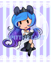 Size: 843x1050 | Tagged: safe, artist:spittfireart, princess luna, human, chibi, cute, eared humanization, humanized, obtrusive watermark, solo, teacup, watermark