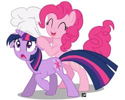 Size: 900x720 | Tagged: dead source, safe, artist:glamourkat, derpibooru import, pinkie pie, twilight sparkle, unicorn twilight, earth pony, pony, unicorn, chef's hat, hat, simple background, transparent background