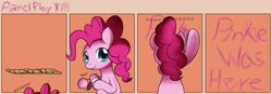 Size: 1400x489 | Tagged: safe, artist:solar-slash, pinkie pie, earth pony, pony, comic, female, graffiti, mare, panel play, solo